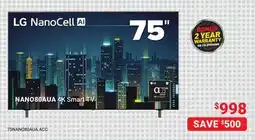 Visions Electronics LG 75 NANO80AUA 4K Smart TV offer