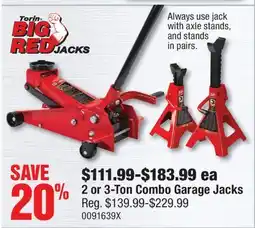 PartSource BIG RED 2 or 3-Ton Combo Garage Jacks offer