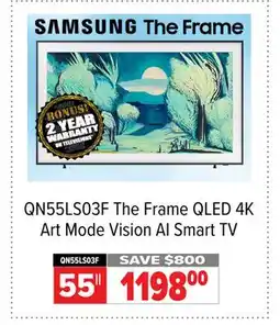 2001 Audio Video QN55LS03F 55 SAMSUNG The Frame QLED 4K Art Mode Vision AI Smart TV offer