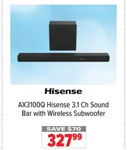 2001 Audio Video AX3100Q Hisense 3.1 Ch Sound Bar with Wireless Subwoofer offer
