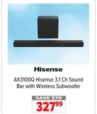 2001 Audio Video AX3100Q Hisense 3.1 Ch Sound Bar with Wireless Subwoofer offer