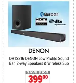 2001 Audio Video DHTS316 DENON Low Profile Sound Bar, 2-way Speakers & Wireless Sub offer