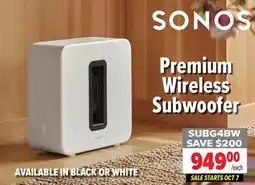 2001 Audio Video SUBG4BW SONOS Premium Wireless Subwoofer offer