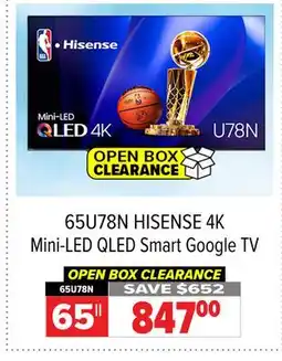 2001 Audio Video 65U78N HISENSE 65 4K Mini-LED QLED Smart Google TV offer