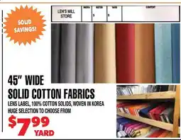 Len's Mill Stores 45 WIDE SOLID COTTON FABRICS offer