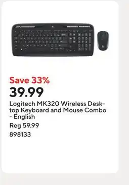 Staples Logitech MK320 Wireless Desktop Keyboard and Mouse Combo - English offer