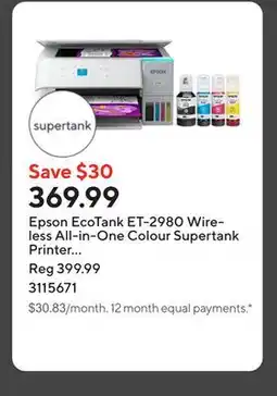 Staples Epson EcoTank ET-2980 Wireless All-in-One Colour Supertank Printer - White offer