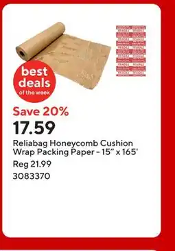 Staples Reliabag Honeycomb Cushion Wrap Packing Paper - 15 x 165' offer