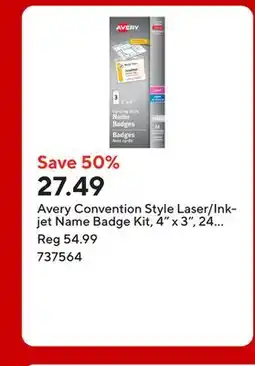Staples Avery Convention Style Laser/Inkjet Name Badge Kit, 4 x 3, 24 Pack, (74465) offer