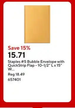 Staples Staples #5 Bubble Envelope with QuickStrip Flap - 10-1/2 L x 15 W - Kraft Brown - 12 Pack offer