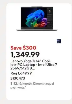 Staples Lenovo Yoga 7i 14 Copilot+ PC Laptop - Intel Ultra 7 256V/512GB SSD/16GB RAM/Windows 11 Home offer