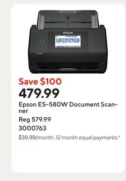 Staples Epson ES-580W Document Scanner offer