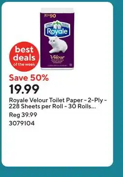 Staples Royale Velour Toilet Paper - 2-Ply - 228 Sheets per Roll - 30 Rolls per Pack offer
