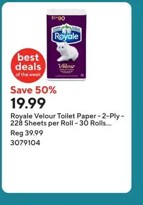 Staples Royale Velour Toilet Paper - 2-Ply - 228 Sheets per Roll - 30 Rolls per Pack offer
