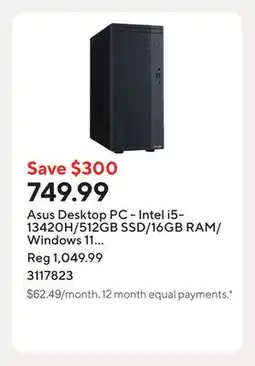 Staples Asus Desktop PC - Intel i5-13420H/512GB SSD/16GB RAM/Windows 11 Home/Grey offer