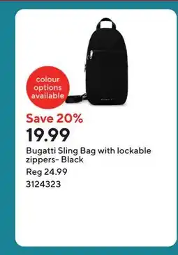 Staples Bugatti Sling Bag with lockable zippers- Black offer