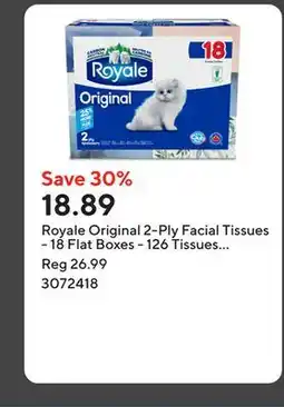 Staples Royale Original 2-Ply Facial Tissues - 18 Flat Boxes - 126 Tissues per Box offer