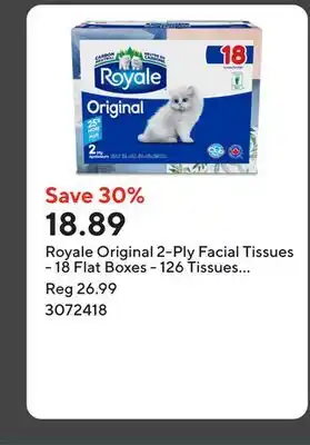 Staples Royale Original 2-Ply Facial Tissues - 18 Flat Boxes - 126 Tissues per Box offer