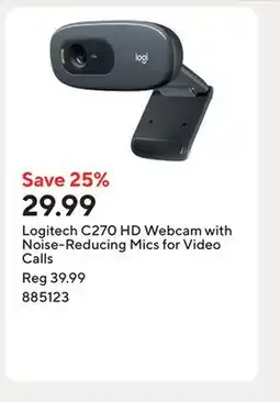 Staples Logitech C270 HD Webcam with Noise-Reducing Mics for Video Calls offer