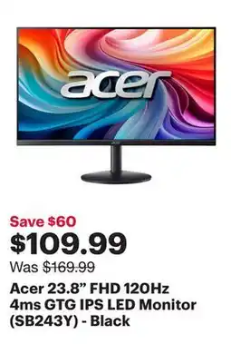 Best Buy Acer 23.8 FHD 120Hz 4ms GTG IPS LED Monitor (SB243Y) - Black offer