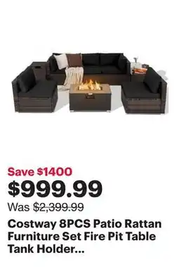 Best Buy Costway 8PCS Patio Rattan Furniture Set Fire Pit Table Tank Holder Cover Deck offer