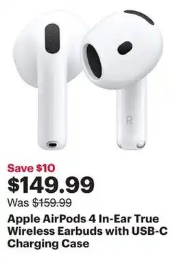 Best Buy Apple AirPods 4 In-Ear True Wireless Earbuds with USB-C Charging Case offer