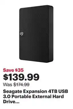 Best Buy Seagate Expansion 4TB USB 3.0 Portable External Hard Drive (STKM4000400) - Black offer