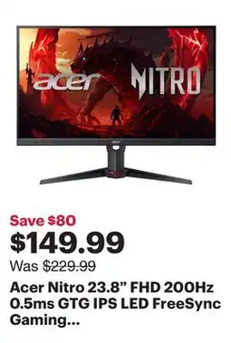 Best Buy Acer Nitro 23.8 FHD 200Hz 0.5ms GTG IPS LED FreeSync Gaming Monitor (XV240Y) - Black offer