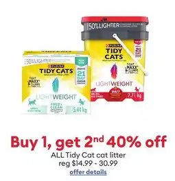 Petsmart Buy 1, get 2nd 40% off ALL Tidy cat litter offer