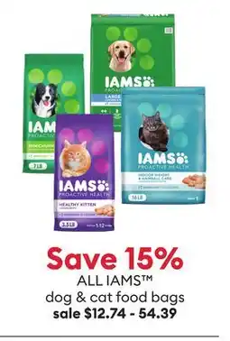 Petsmart Save 15% ALL IAMS dry dog & cat food offer
