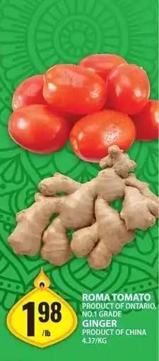 Food Basics Roma tomato, ginger offer