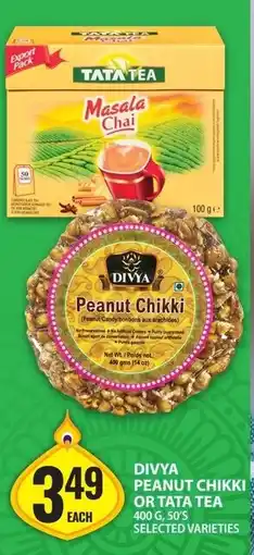 Food Basics Divya peanut chikki or tata tea offer