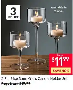 Kitchen Stuff Plus 3 Pc. Elise Stem Glass Candle Holder Set offer