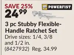 Princess Auto 3 pc Stubby Flexible- Handle Ratchet Set offer