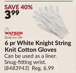 Princess Auto 6 pr White Knight String Knit Cotton Gloves offer