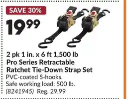 Princess Auto 2 pk 1 in. x 6 ft1,500 lb Pro Series Retractable Ratchet Tie-Down Strap Set offer