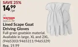 Princess Auto Lined Scape Goat Driving Gloves offer