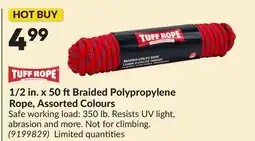 Princess Auto 1/2 in. x 50 ftBraided Polypropylene Rope, Assorted Colours offer