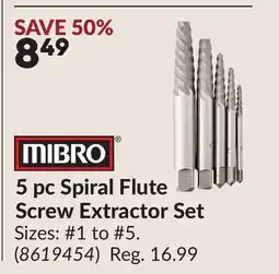 Princess Auto 5 pc Spiral Flute Screw Extractor Set offer