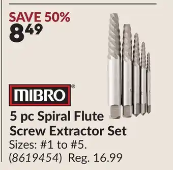 Princess Auto 5 pc Spiral Flute Screw Extractor Set offer