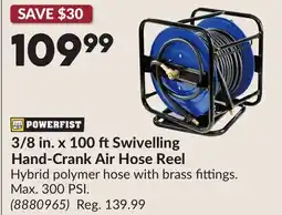Princess Auto 3/8 in. x 100 ft Swivelling Hand-Crank Air Hose Reel offer