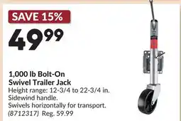 Princess Auto 1,000 lb Bolt-On Swivel Trailer Jack offer