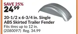 Princess Auto 20-1/2 x 6-3/4 in. Single ABS Skirted Trailer Fender offer