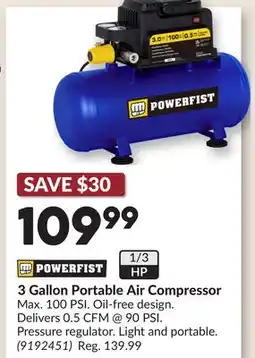 Princess Auto 3 Gallon Portable Air Compressor offer
