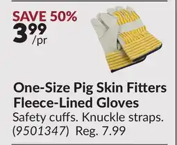 Princess Auto One-Size Pig Skin Fitters Fleece-Lined Gloves offer