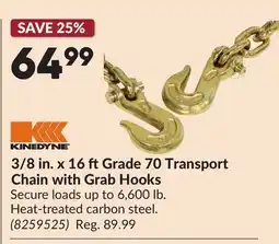 Princess Auto 3/8 in. x 16 ftGrade 70 Transport Chain with Grab Hooks offer