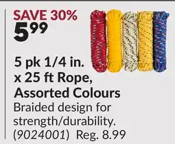 Princess Auto 5 pk 1/4 in. x 25 ftRope, Assorted Colours offer