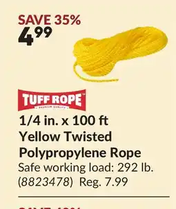 Princess Auto 1/4 in. x 100 Yellow Twisted Polypropylene Rope offer