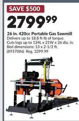 Princess Auto 26 in. 420cc Portable Gas Sawmill offer