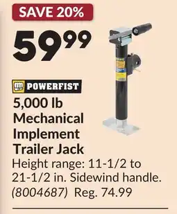 Princess Auto 5,000 lb Mechanical Implement Trailer Jack offer